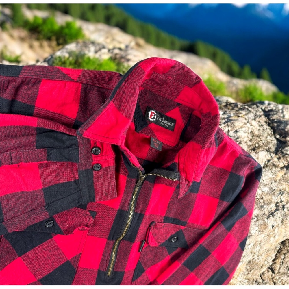 Five Brother Flannel Men L "Buffalo Check" Shirt Hiking Outdoors Camping Hunting